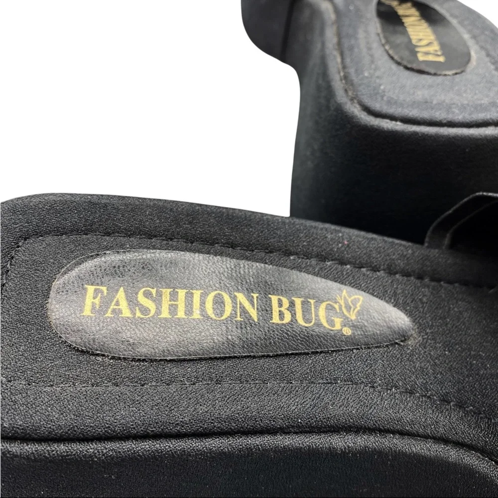 Vintage Fashion Bug Tapestry Black Square Toe Chunky Platform Slip On Sandals 9